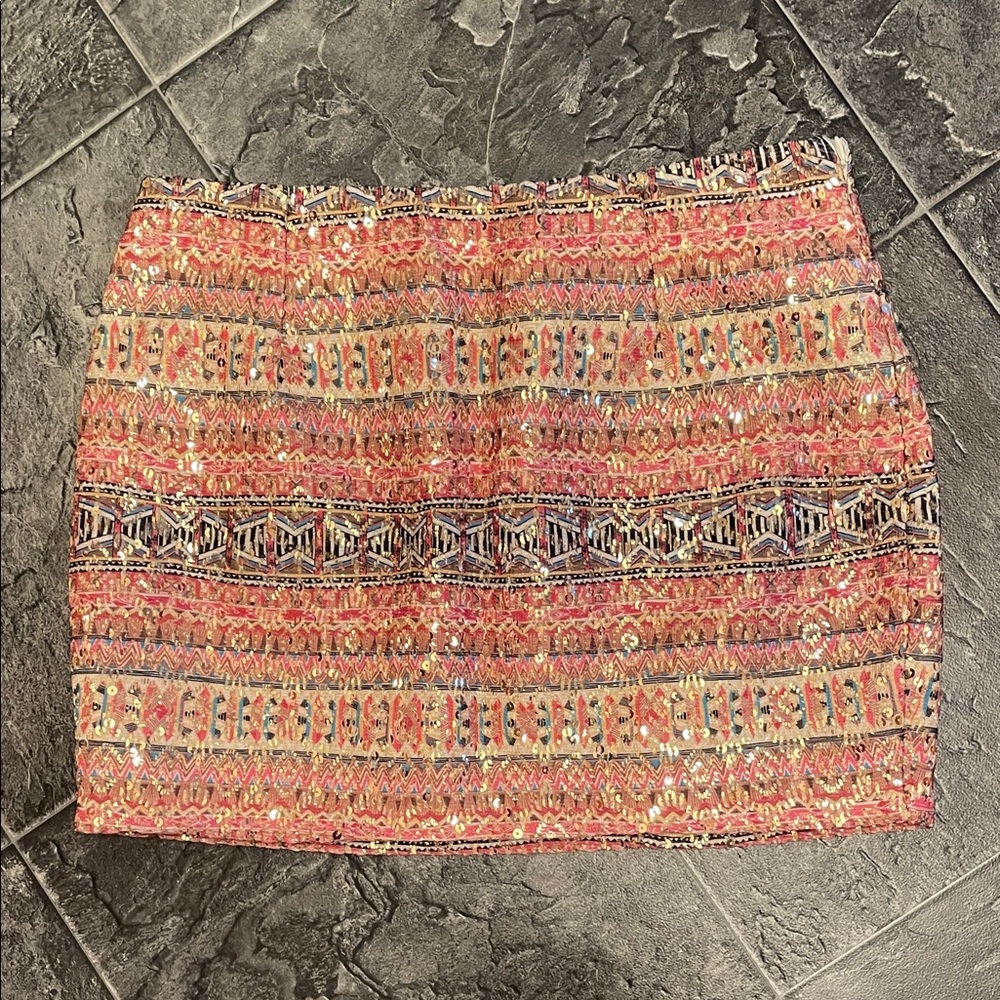 LOVPOSH Sequin Mini Skirt Multicolor Aztec Patterned Lined Y2K Clubwear Sparkle